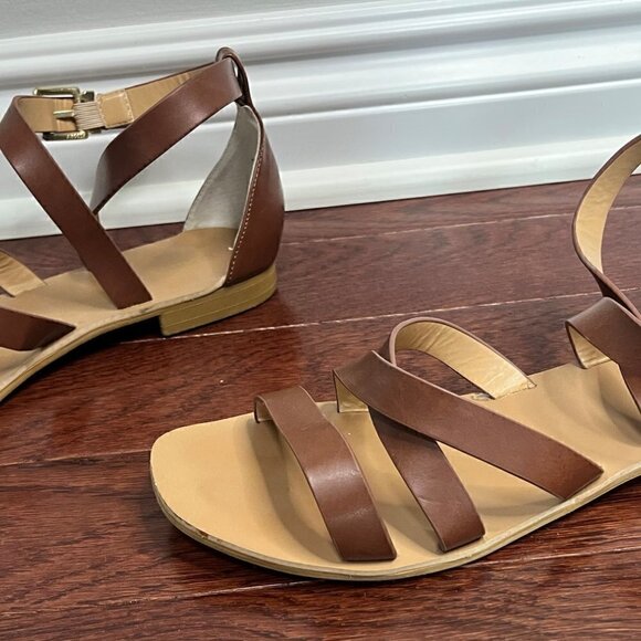 Express Brown Ankle Strap Flat Sandals Size 9 EUC - Picture 3 of 3